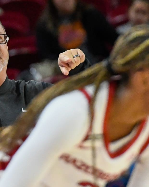 Razorbacks coach Mike Neighbors during game against Georgia